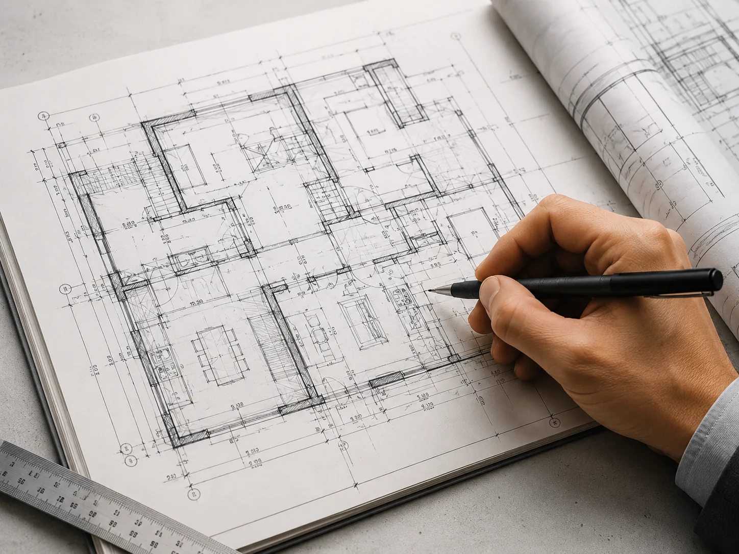 Croqui manual de planta técnica sendo desenhado